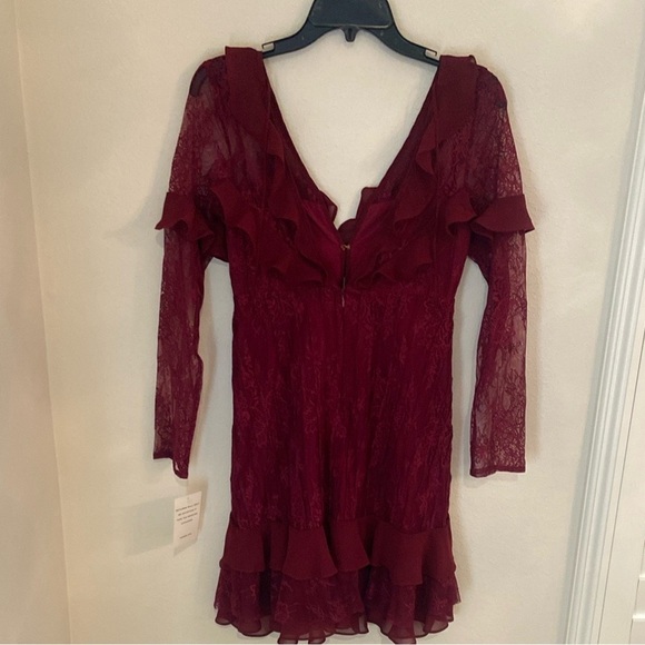NWT For Love And Lemons Burgundy Daphne Lace Mini Dress - Picture 5 of 10